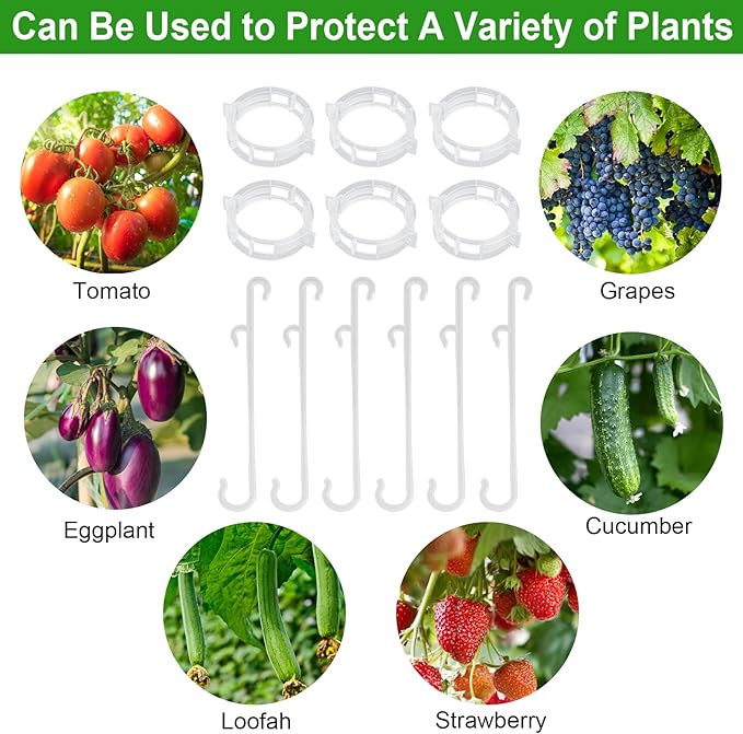 250 Pcs Tomato Clips, Plant Support Clips and J Tomato Hooks, Plastic Trellis Clip Vegetable Cages Vine Garden Clip for Tomatoes Cucumber Grape Melon, Makes Plants Grow Upright or Prevent Falling Off