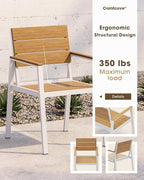Outdoor Patio Dining Set for 6, Aluminum 7 Piece HDPS Patio Table and Chairs Set with Umbrella Hole, Modern Patio Furniture Set, Patio Dining Table & 6 Chairs (White & Teak)