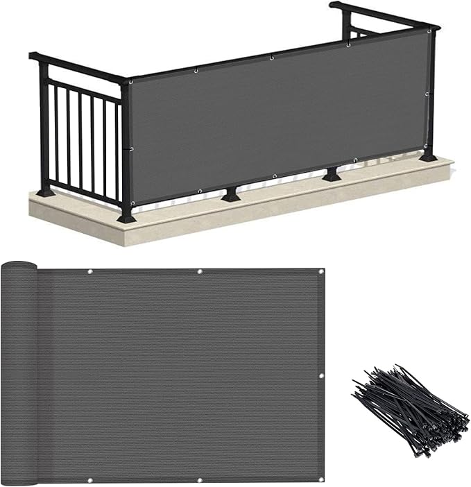 LOVE STORY Balcony Privacy Screen, 3'x9' Deck Shield Screen Fence Cover,UV Protection and Weather-Resistant,3 FT Height for Deck, Patio, Backyard, Outdoor Pool, Porch, Railing, Dark Grey