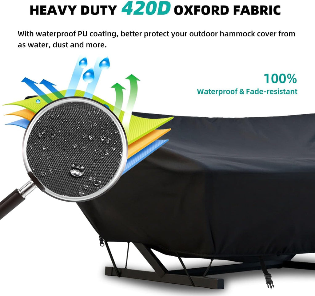 Outdoor Hammock Cover with Zip and Elastic Ropes, Made of 420D high-Strength Fabric, Features Adjustable Buckles, for Outdoor Universal Hammocks, Waterproof, Windproof (11-12FT,Black)