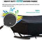 Outdoor Hammock Cover with Zip and Elastic Ropes, Made of 420D high-Strength Fabric, Features Adjustable Buckles, for Outdoor Universal Hammocks, Waterproof, Windproof (11-12FT,Black)