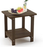 LUE BONA Adirondack Outdoor Side Table, 2-Tier Dark Brown HDPS Patio End Table Weather Resistant,Outdoor Morden Side Table for Patio, Pool, Porch