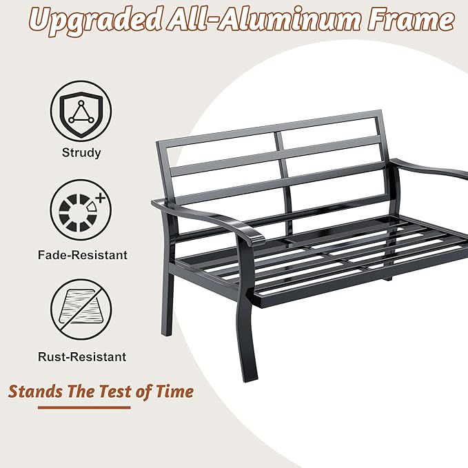 HOMREST Outdoor Loveseat Aluminum Patio Furniture Sofa, All-Weather Metal Outdoor Couch with Cushions, Beige