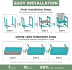 HDPE Outdoor Dining Set, Patio Table and Chairs Set, All-Weather 5-Piece Outside Table and 4 Chairs, 2" Umbrella Hole, Outdoor Furniture for Garden, Poolside, Backyard, Deck | Lake Blue