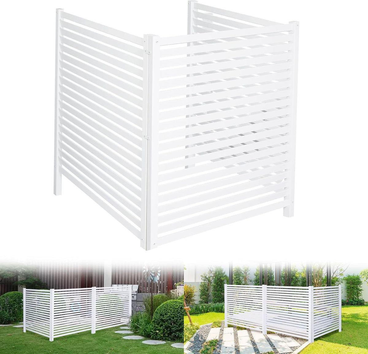 3-panel white modern vinyl privacy fence, 36" w, main product view
