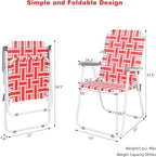 VINGLI Patio Lawn Webbed Folding Chairs Set of 2, Outdoor Beach Chair Portable Dining Chair for Yard, Garden (Red, Classic)