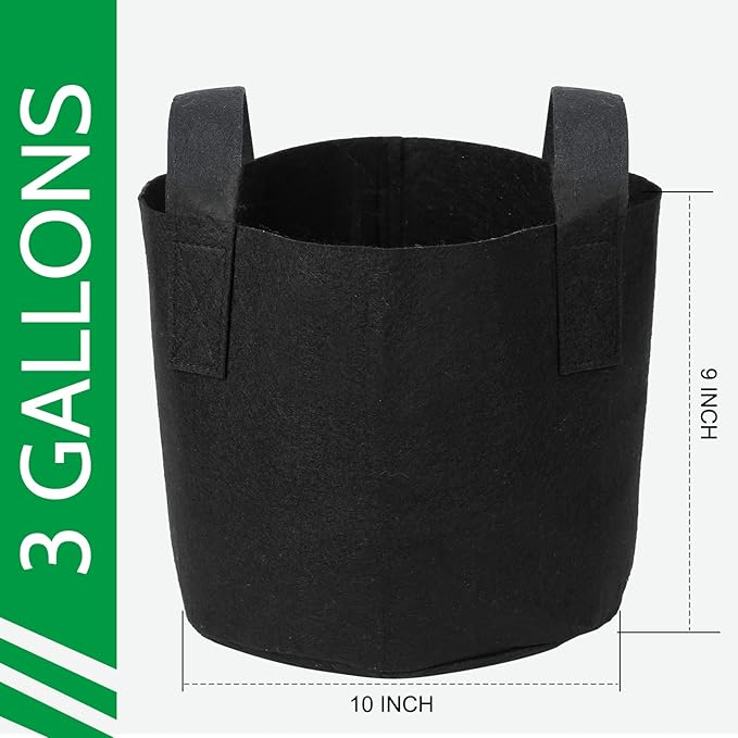 JERIA 12-Pack 3 Gallon Grow Bags, 300G Thickened Nonwoven Garden Pots,Heavy Duty Fabric Pots with Reinforced Handles