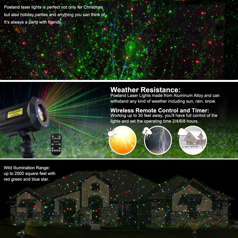 Christmas Laser Projector Lights Waterproof Outdoor Garden Decorative Lighting with Security Lock 3 Color Red Green Blue