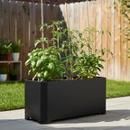 Steel Planter Box-32"x15"x15"-Rectangular Planters for Outdoor Plants, Black Matel Planter Box Raised Support Feet for Patio, Deck, Garden, Yard, Drain Holes, Easy Assembly