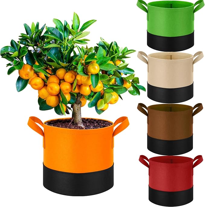 7 Gallon Fabric Grow Bags 5-Pack, 350G Heavy Duty Nonwoven Plant Pots with Handles, Breathable Root Pruning Containers for Vegetables Flowers Indoor Outdoor Gardening