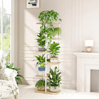 Bamworld Tall Plant Stand Indoor 6 Tier Plant Shelf for Multiple Plants, Tiered Flower Pot Stands for Patio Garden Balcony Living Room Bedroom, White