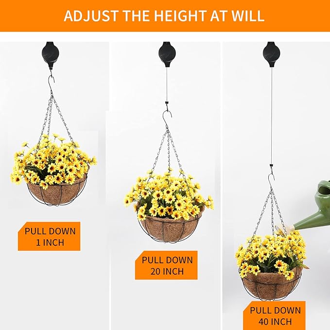 6PCS Adjustable Retractable Plant Pulley Hangers - Versatile Height Hooks for Hanging Baskets, Flower Pots, and Bird Feeders