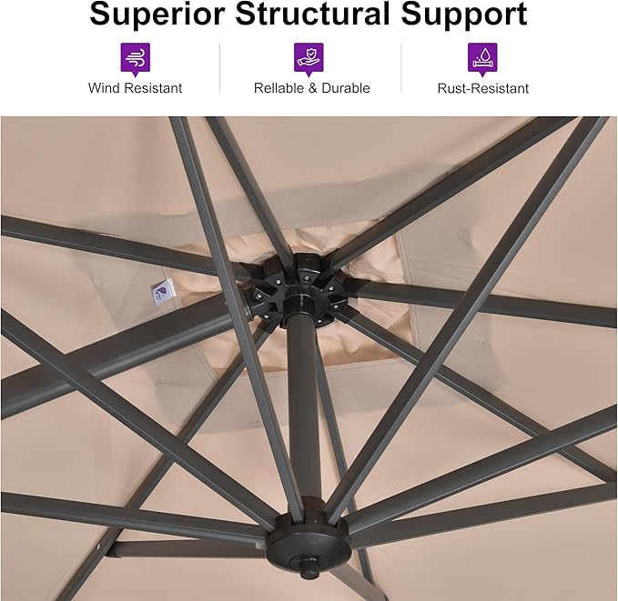 PURPLE LEAF 9 Feet Patio Umbrella with Base Outdoor Cantilever Square Umbrella Aluminum Offset Umbrella with 360-degree Rotation for Garden Deck Pool Patio, Beige