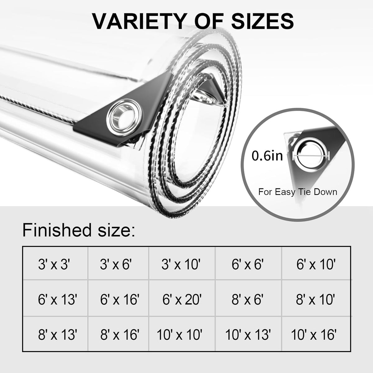 13 ft clear waterproof tarp, pvc 11.8 mil, package contents
