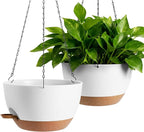 13-inch Oversized Hanging Planter Set of Two,Planters for Indoor and Outdoor Plants.Place Plant pots Across Diverse Settings Including windowsills,Living Room,and Gardens.White-Brown