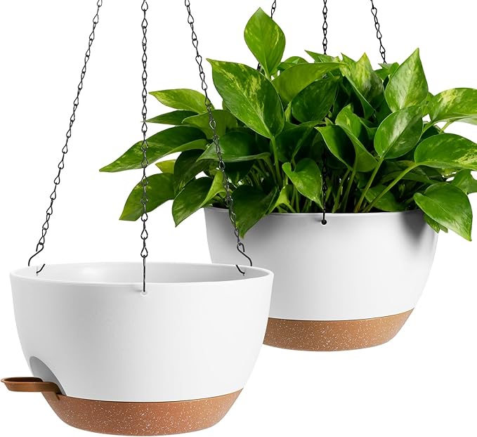 13-inch Oversized Hanging Planter Set of Two,Planters for Indoor and Outdoor Plants.Place Plant pots Across Diverse Settings Including windowsills,Living Room,and Gardens.White-Brown