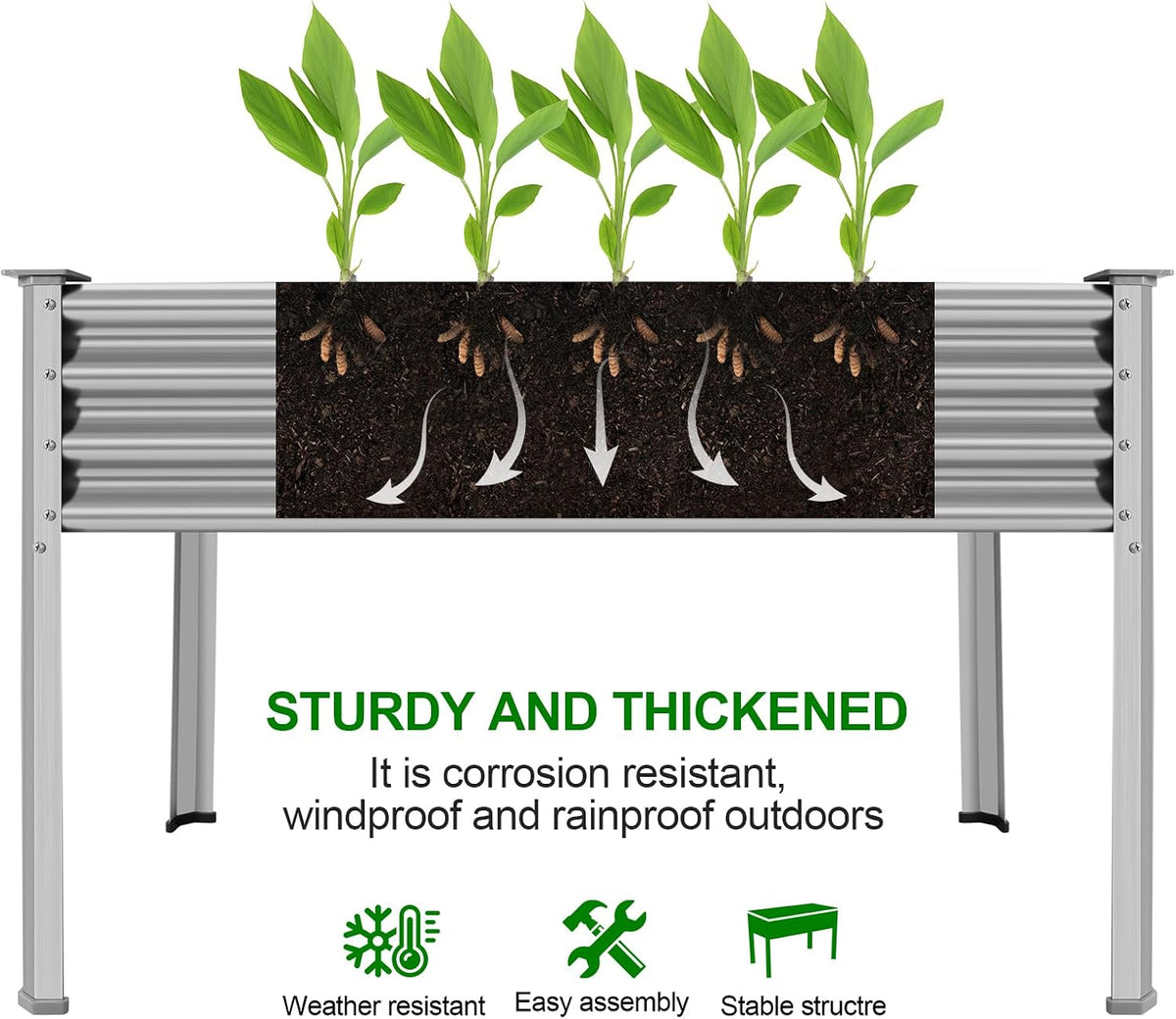 land guard 2 pack galvanized raised garden bed, close-up detail