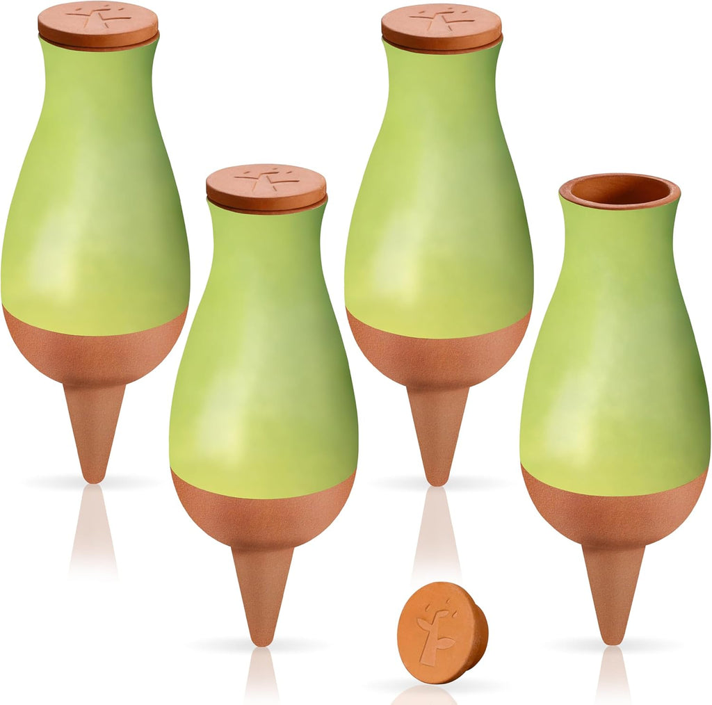 Soilagua 16 oz Drip Irrigation Stakes, Large Plant Watering Globes, Olla Pots Plant Watering Devices, Self Watering Planter Insert, Watering Spikes for Outdoor Indoor Everyday Vacation Use, 4-Pack