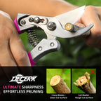 DECERK® 8.5" Bypass Pruning Shears for Women – Lightweight Garden Scissors, Ultra Sharp SK5 Blade, Ergonomic Handle Reduces Hand Fatigue, Ideal Pruners for Arthritic Hands, Pink Tools Gift for Mom