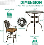 VIVIJASON 5-Piece Patio Swivel Bar Stools Set, All Weather Outdoor Cast Aluminum Bar Height Bistro Set with 4 Cushioned Bar Chairs & 35.4" High Bar Table w/Umbrella Hole for Backyard, Lawn, Garden