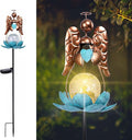 Solar Garden Lights Metal Flower Decor Colorful Solar Pathway Light with LED Cracked Crystal Ball Outdoor Decorative Stake for Patio Yard Lawn Garden Decor (Angel)