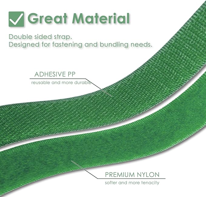 Garden Tie Green Tape, Plant Supports, Gentle On Plants (16.4ft × 0.6 inch, 1 roll, Green)