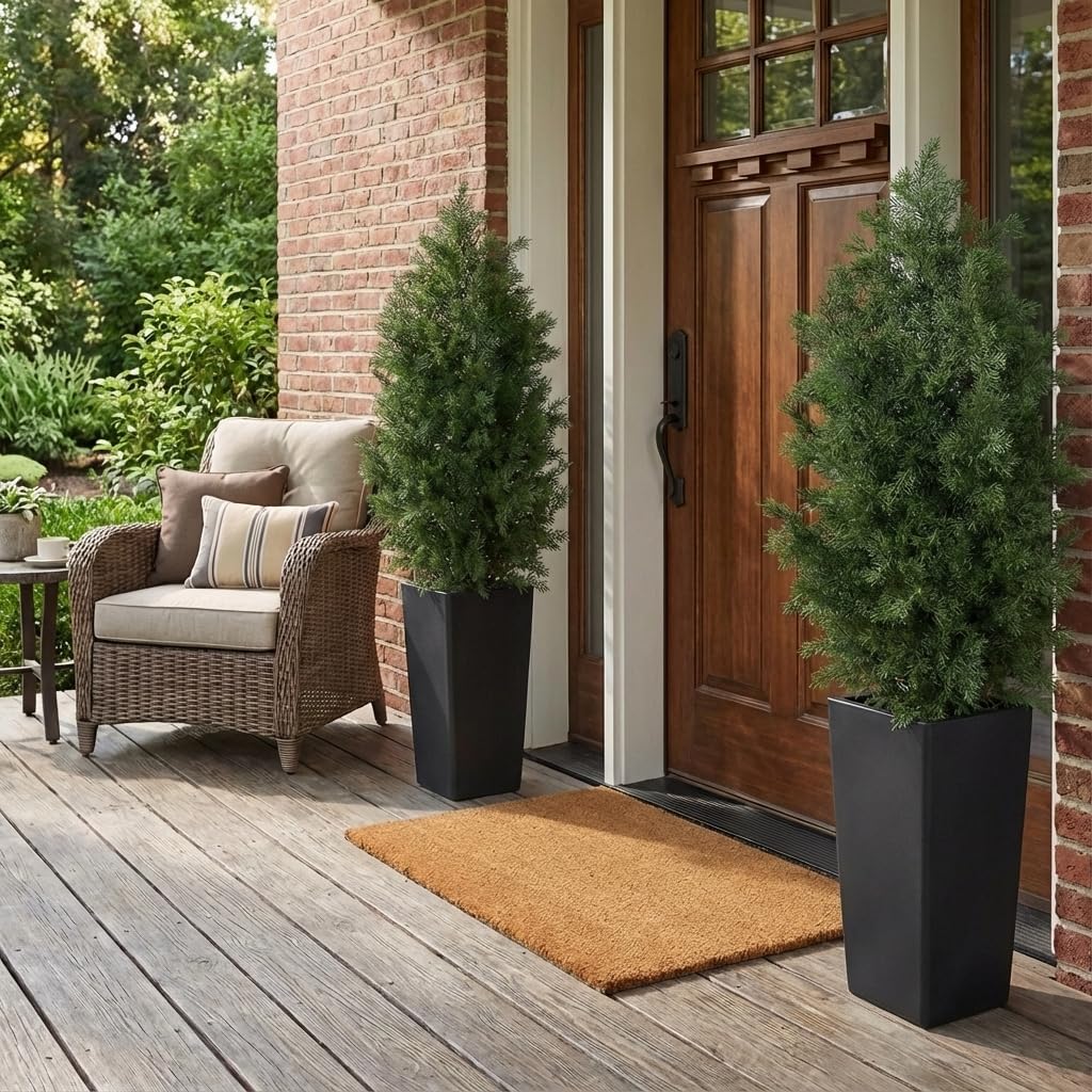 aveyas 4ft artificial cedar topiary trees, 4 feet, close-up detail