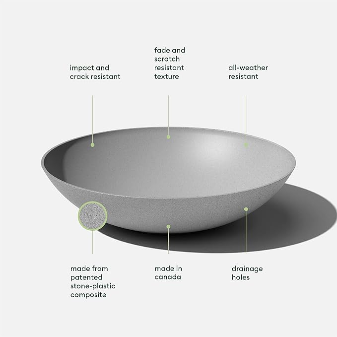 Veradek Mason Series Lane Bowl Planter| for Indoor or Outdoor Tabletops/Gardens |Made from Plastic-Stone Composite with Drainage Holes|Modern Décor for Flowers, Succulents, Small Plants