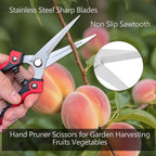 Gardening Scissors Hand Pruner Pruning Shear with Straight Stainless Steel Blades, Flower Cutter Garden Clippers, 8.1 Inch (Red)