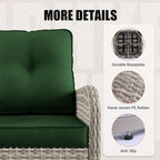 11-Piece Outdoor Patio Furniture Set with Rocking Swivel Chair Wicker Sectional Sofa Set, Patio Conversation Set with Ottomans & Coffee Table for Garden, Backyard, Poolside, Green