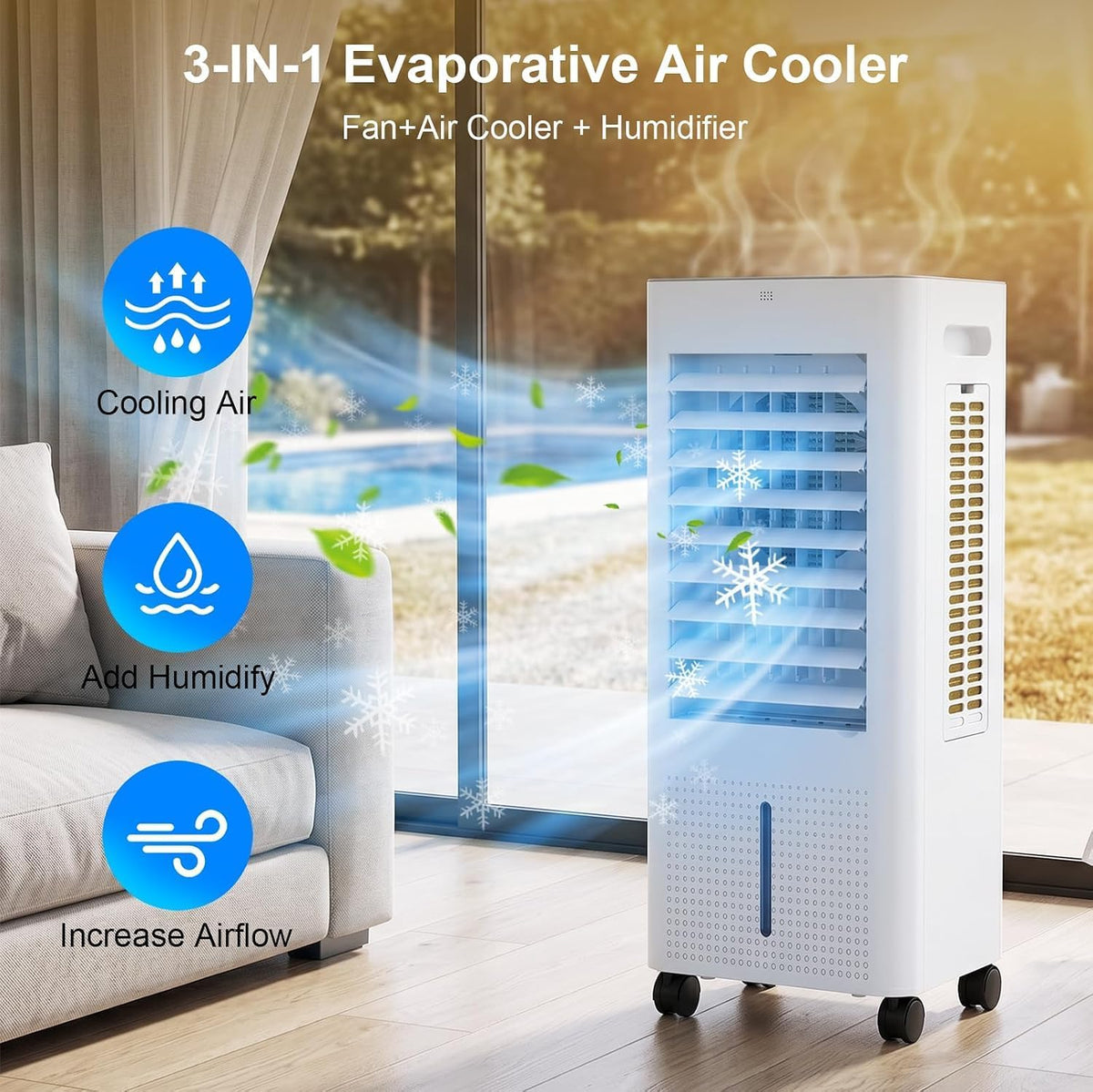 pntck portable air conditioners, 3-in-1 swamp cooler with shown in use