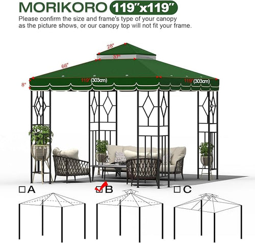 10x10 Canopy Replacement Top Double Tiered Gazebo Cover for Yard, Patio & Garden Durable Sunshade Replacement (Green with lace)