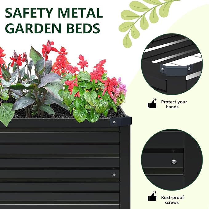 Vengarus 2 Pack 9x3x1FT Galvanized Raised Garden Bed Kit, Outdoor Metal Planter Box for Vegetables, Rectangular Steel Container, Easy Assembly (Black)