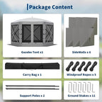 11.5x11.5FT 6-Sided Pop Up Gazebo Tent，One-Push Setup Canopy Tent with Mesh Panels & Removable Wind Cloths, Outdoor shelter for Camping, Backyard Parties, Outdoor Events - Grey