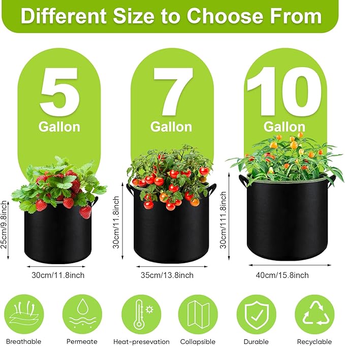 6-Pack 5 Gallon Grow Bags - 300G Heavy Duty Aeration Fabric Pots with Handles,Thickened Nonwoven Planter Bags for Vegetables Flowers Fruits