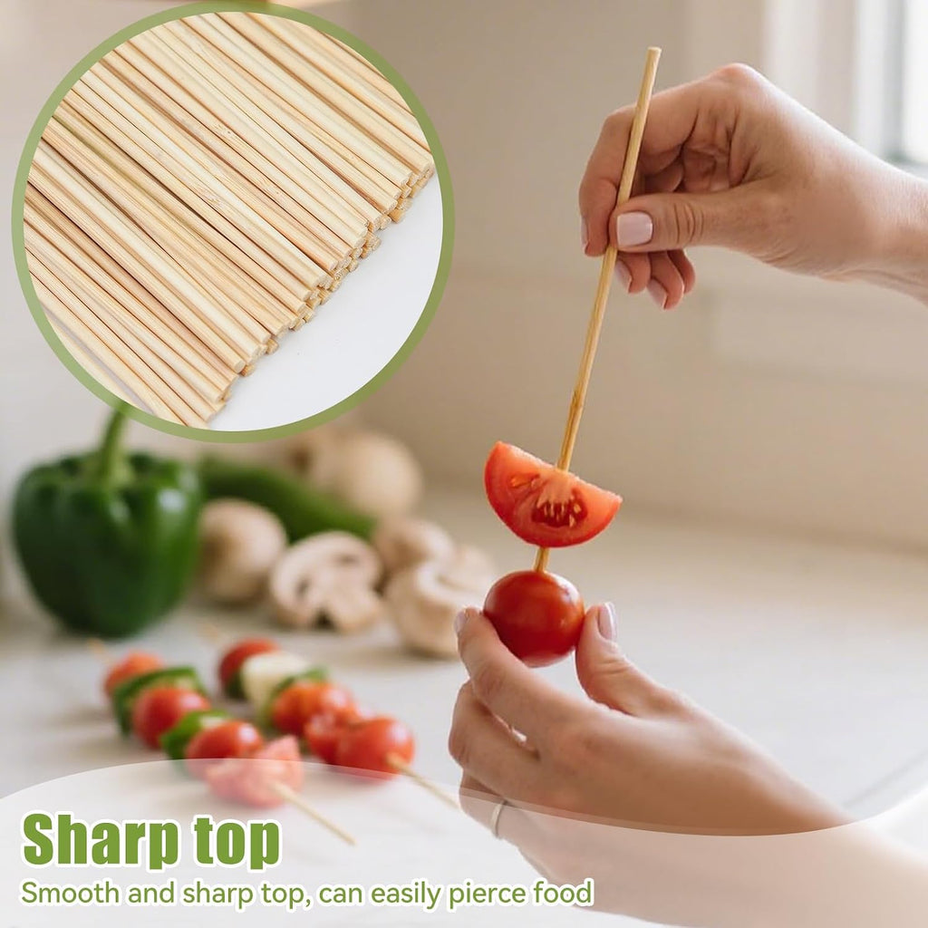 200PCS 8 inch Bamboo Skewers for BBQ,Appetizer,Fruit,Cocktail,Kabob,Chocolate Fountain,Grilling,Kitchen, Crafting and Party. More Size Choices 6"/8"/10"/12"/36"