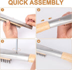 26" Stainless Steel Pizza Oven Brush with Extra Long Heat-Resistant Handle, Stone Scraper, Compatible with Ooni Ovens, Silver/Wood Finish