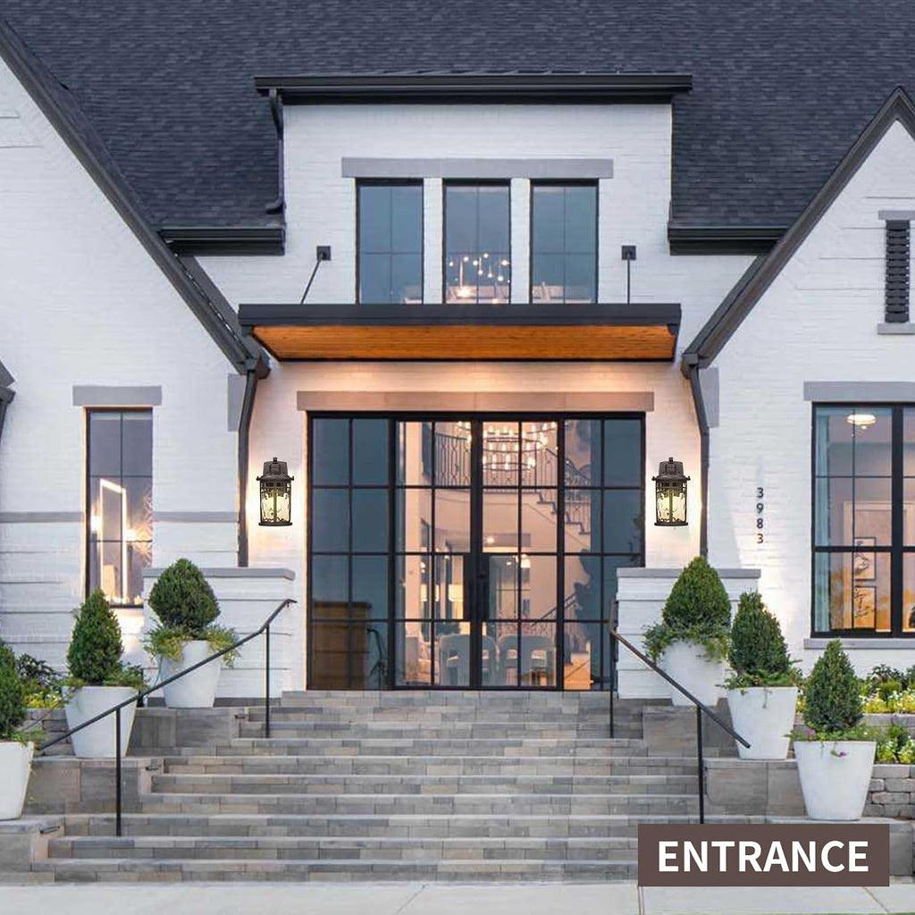 Darkaway Outdoor Wall Light Fixture,Outside Porch Lights Wall Mounted Amber Ripple Glass 2pcs Modern Exterior Waterproof Wall Sconce Lighting for House Front Door Garage