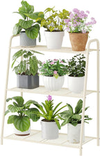 3-Tier Corner Plant Stand, Metal Black Flower Pot Rack, Indoor Outdoor Heavy Duty Shelf (Cream, 3 Tier)