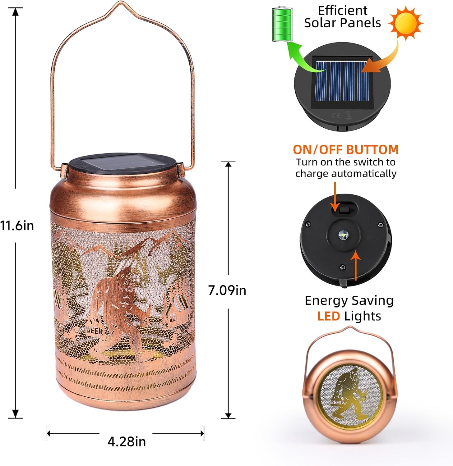 Fathers day Gifts Dad Bigfoot Solar Lanterns Outdoor Waterproof,Hanging Solar Lights Big Foot Sasquatch Gifts for Men Metal Lantern Decorative LED Light for Yard, Patio, Lawn,Porch,Easter Garden Decor