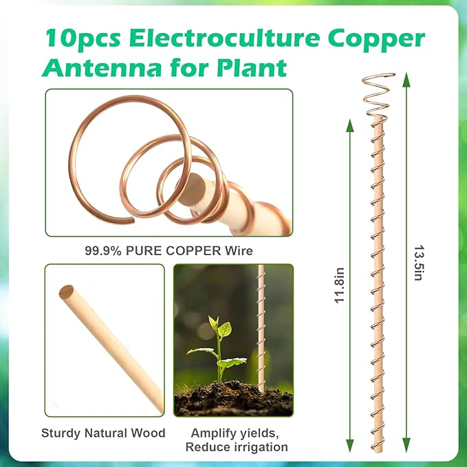 6pcs Electroculture Plant Stakes, 13.5'' Copper Coil Wire Antennas Garden Stakes, Tensor Rings Kit, Copper Rods Electronic Planting for Growing Vegetable Garden Plants Support Outdoor Indoor