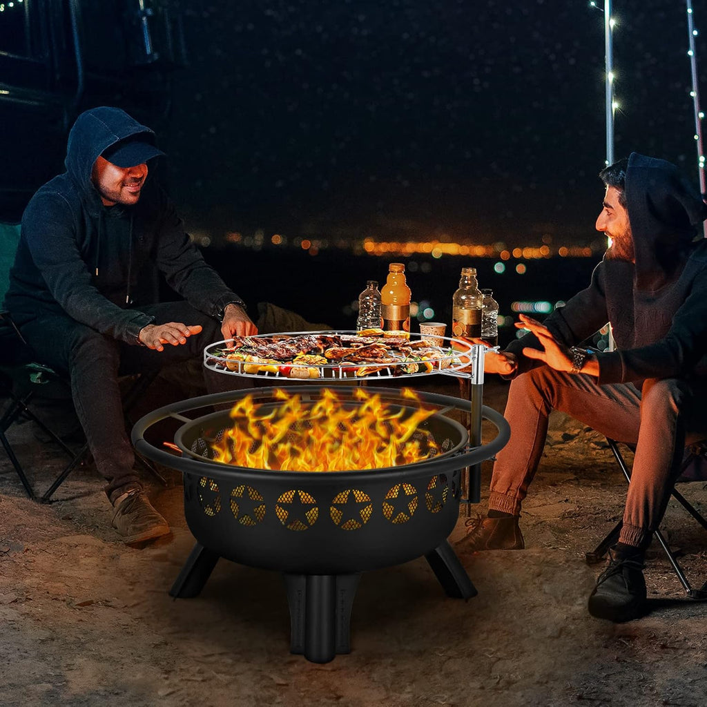 hykolity 2 in 1 fire pit with grill, front angle view