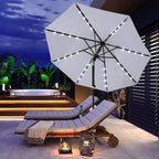 ABCCANOPY Durable Solar Led Patio Umbrellas with 32LED Lights 9FT (Light Gray)