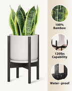 Adjustable Plant Stand Indoor, Bamboo Plant Stand Fits 8 9 10 11 12 Inches, Small Corner Planter Holder for Indoor Plants, Single Floor Plant Stands for Living Room Balcony, Inky