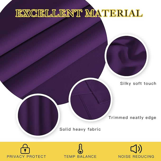 NICETOWN Blackout Window Curtain Short - (Deep Purple Color) Home Fashion Thermal Insulated Room Darkening Drapery for Bedroom, 52W x 84L, Sold Individually