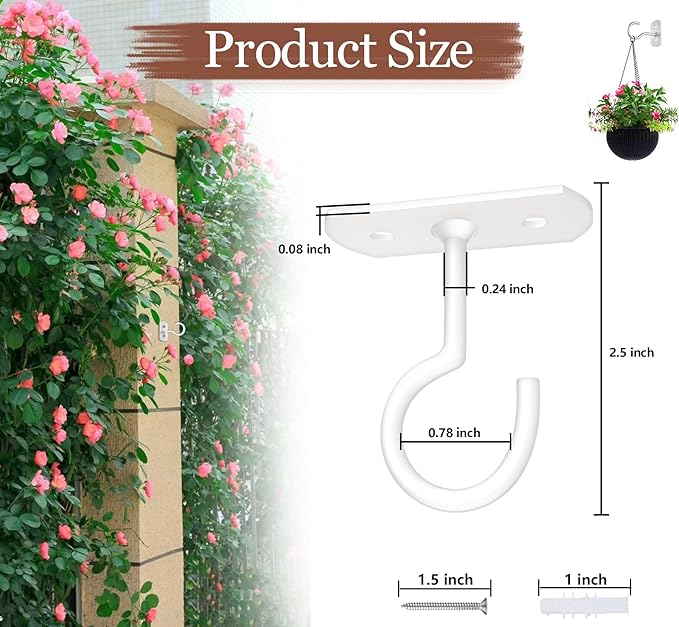 2.5in Ceiling Hooks for Hanging Plants 2Pack White