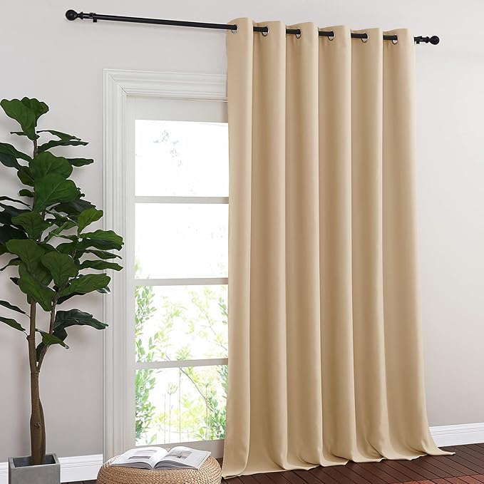 NICETOWN Blackout Living Room Curtain 118 inch Length, Grommet Thermal Curtain Sound Blocking Room Divider for Sliding Glass Door, Biscotti Beige, W80 x L118, 1 Panel