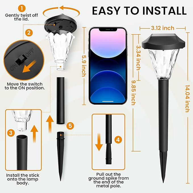 GIGALUMI 12 Pack Solar Lights Outdoor Waterproof, Outdoor Solar Lights for Yard, Solar Garden Lights, Yard Decorations Outdoor for Pathway, Patio, Garden, Driveway, Lawn, and Landscape(Warm White)