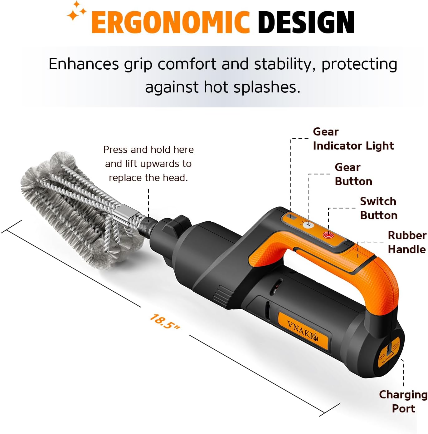 Electric Grill Brush for Outdoor Grill Rechargeable BBQ Grill Cleaner | 4 Replaceable Brush Heads, 3 Speed Modes, 940 RPM Motor, Up to 100 Minutes of Runtime, Suitable for Barbecue Grates