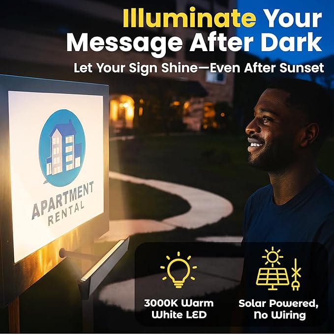 Brighticonic Solar Sign Lights Outdoor – LED Solar Sign Light for House Numbers & Real Estate Signs – 13" Warm White Floodlight, IP65 Waterproof, Dusk to Dawn Solar Mailbox Light